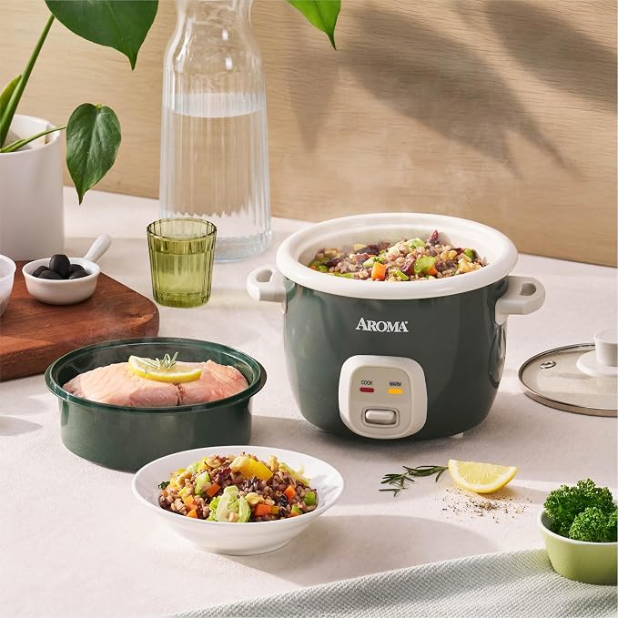 AROMA® CoreCoat Rice Cooker with Pop-Up Food Steaming Basket (4 Cups Cooked, 2 Cups Uncooked)