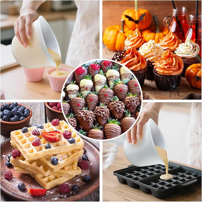 Palksky Silicone Cups for Melting Chocolate, 2PCS Chocolate Melter Set (600ml & 1000ml), Chocolate Melting Pot for Dipping & Melting Chocolate, Reusable Baking Supplies for DIY Chocolate Molds