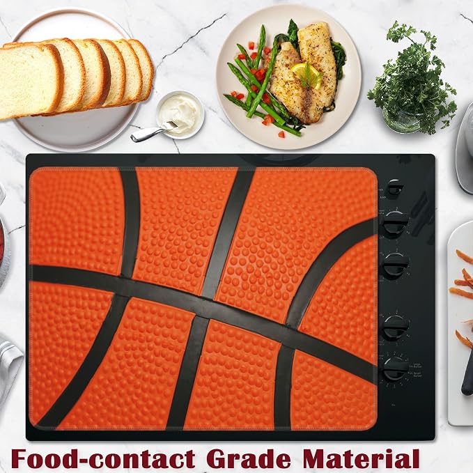 Stove Top Cover for Electric, Basketball Glass Ceramic Stove Cover, Heat Resistant Flat Stovetop Protector, Dish Drying Mats for Kitchen