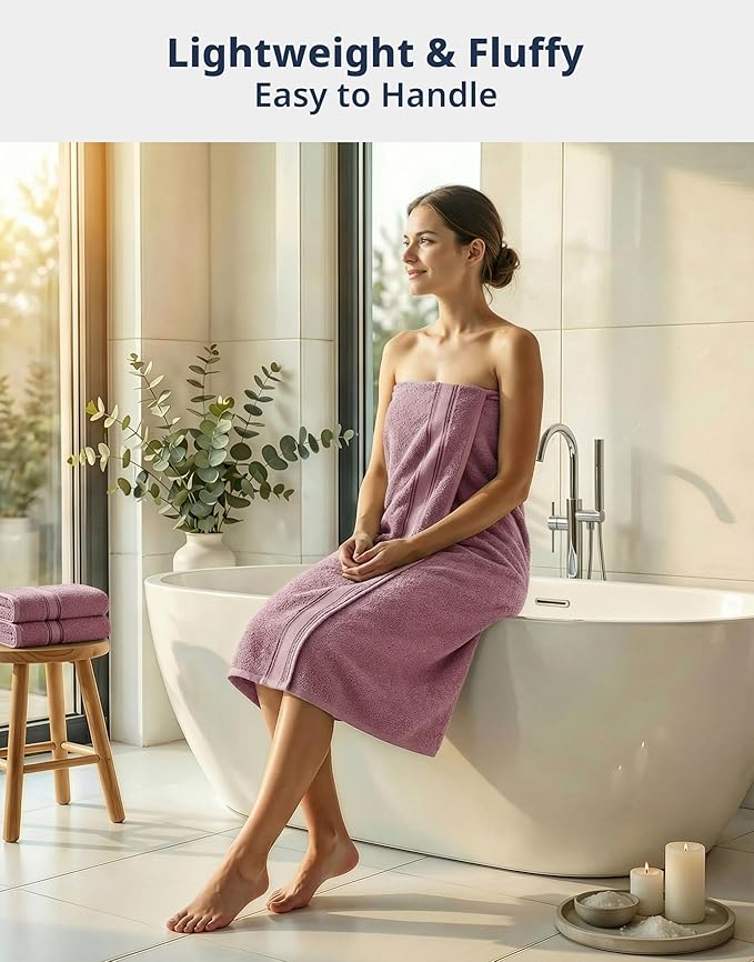 LANE LINEN Bath Towel Set 100% Cotton 12 Piece Soft - Wishful Mauve | Cotton Towel Set - Densely Woven, Coordinated Colors, Dobby Border Accent, OEKO-TEX Certified, Zero-Twist Durability