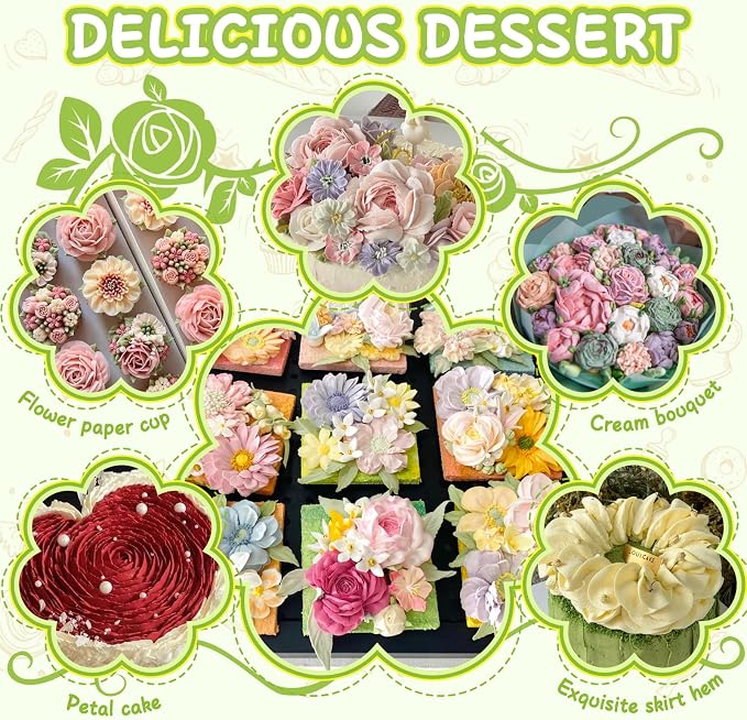 Hendiy 7 Pieces/Set Stainless Steel Cake Decorating Tips Set | Cream Icing Piping, Fondant Rose Nozzle, Pastry Tools