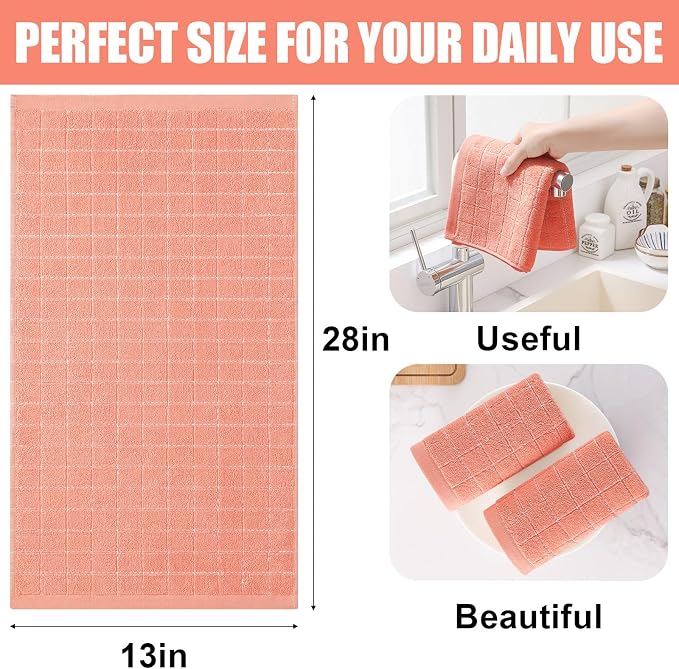Homaxy 100% Cotton Terry Kitchen Towels, 12 Pack, Coral | Ultra Soft and Absorbent Dish Towels for Kitchen, Suitable for Drying and Washing Dishes