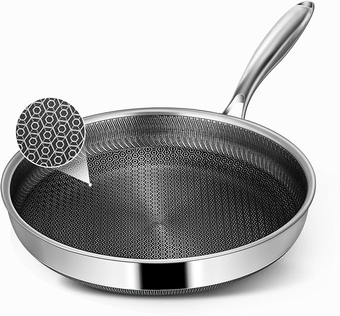 Frying Pans, 10-inch Hybrid Frying Pans Stainless Steel Skillets, Dishwasher & Oven-Safe, Stay-Cool Handle, PFOA Free Cookware, Compatible with All Cooktops