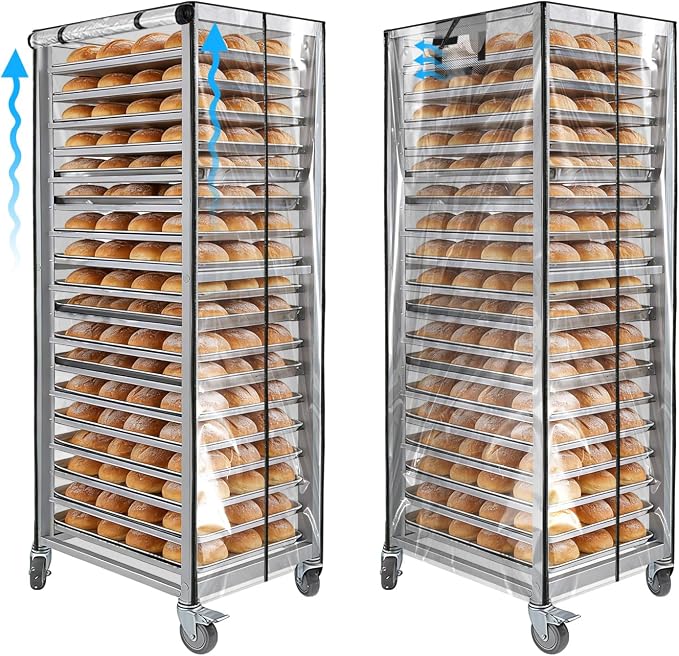 Bun Pan Sheet Rack Cover,Bread Speed Rack Cover with Zipper,Commercial Bakery Racks, 23"x28"x61"Clear PVC Waterproof Dustproof Bread rack Cover with Breathable Mesh Vent (20-Tier TPU)