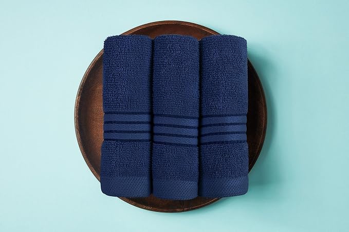 Utopia Towels 8 Piece Premium Towel Set, 2 Bath, 2 Hand, and 4 Washcloths, 100% Ring Spun Cotton, Highly Absorbent Towels for Bathroom, Sports, and Hotel, Navy (Pack of 2)