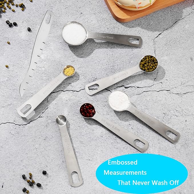AIKEXIN 20 PCS Measuring Cups & Spoons Set, for Cooking & Baking Gadgets | 18/10 Stainless Steel, Metal Material | Nesting, Stackable Design | Dry & Liquid | Plastic | Leveler, Conversion Chart