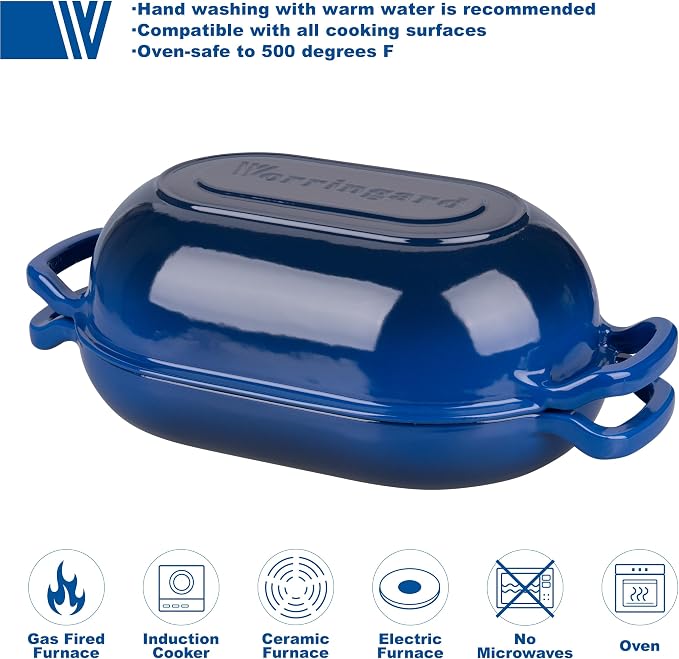 VORRINGARD Enameled Cast Iron Sourdough Bread Oven, Dutch Oven, Loaf Cast Iron Bread Pan for Homemade Bread Baking, Meatloaf Pan with Lid, 7QT, Blue