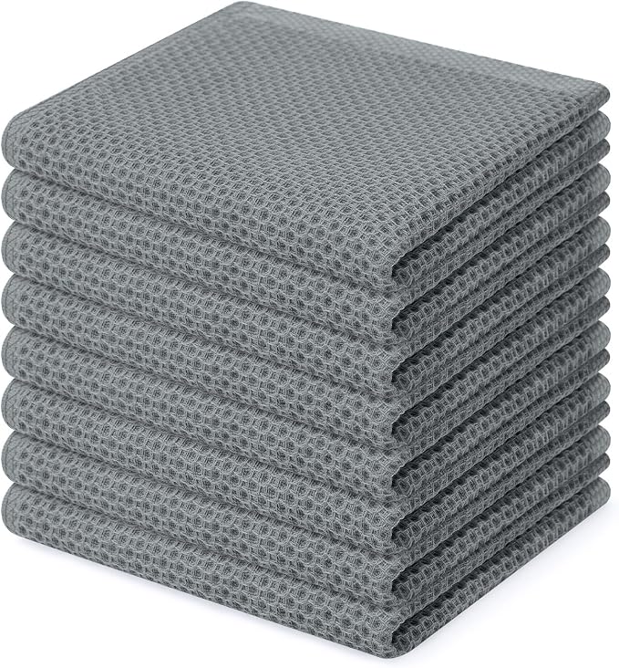 Homaxy 100% Cotton Waffle Weave Kitchen Dish Cloths 8-Pack, Grey | 12 x 12 Inches, Ultra Soft Absorbent Dish Towels, Quick Drying Dish Rags with Hanging Loop
