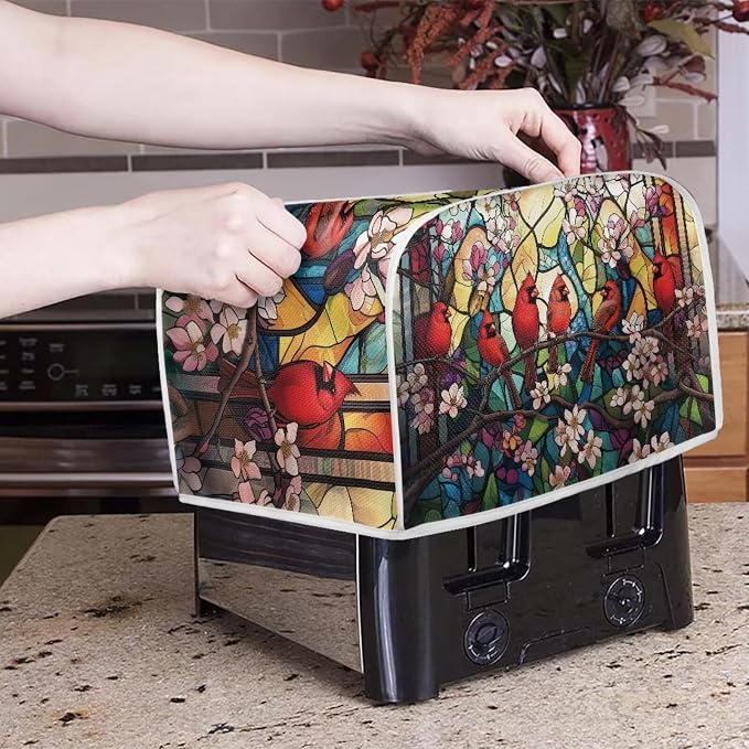 Cardinal Printed Toaster Cover Peach Blossom Toaster Dust Covers 4 Slice Bread Maker Cover Dustproof, Waterproof Kitchen Small Appliance Protector