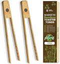 Toaster Tongs With Magnet | Bamboo Kitchen Utensils For Cooking & Holding Toast Bacon Muffin Bagel Bread | 8" Long Natural Toxic Free Magnetic | 2pcs Set