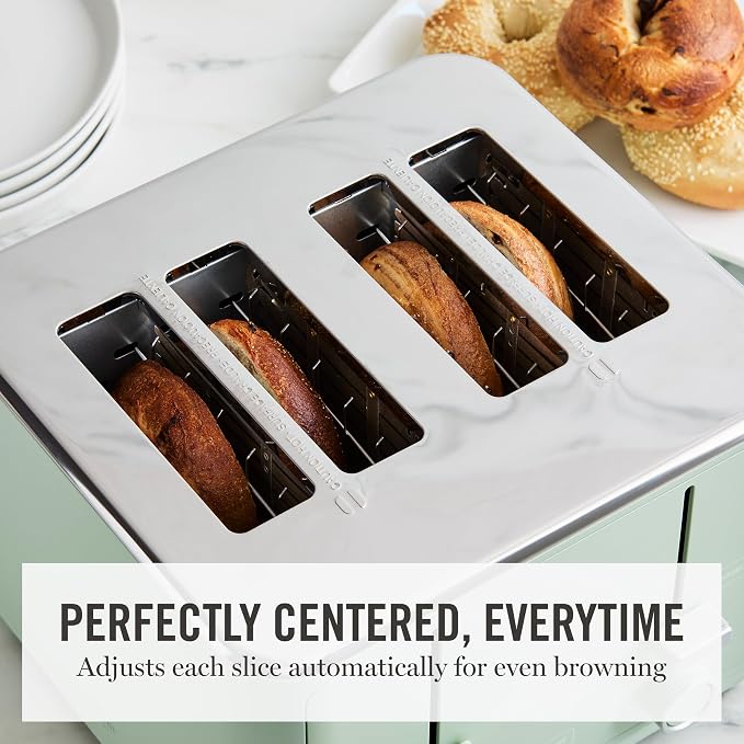 Martha Stewart 4-Slice Toaster, 3 Presets & 10 Shade Settings, Honeydew | Gluten-Free, Bagels, Extra-Wide Self Centering Slots, Waffles & Artisan Bread, Shade Memory, Cord Wrap & Removable Crumb Tray