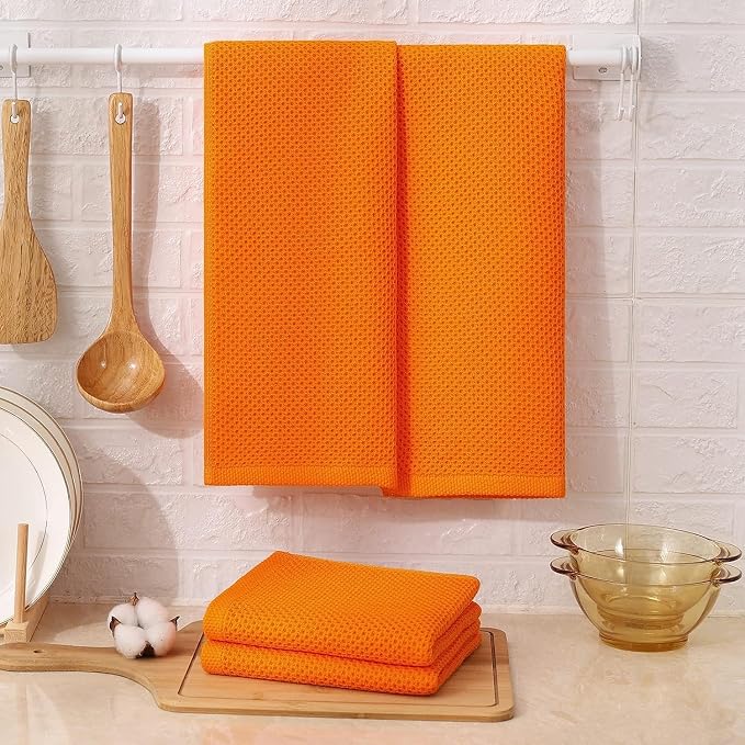 Kitinjoy 100% Cotton Waffle 6-Pack Kitchen Towels, 13" x 28", Orange | Super Soft, Ultra-Absorbent, Fast Drying, lightweight, Quick Drying Kitchen Hand Towels