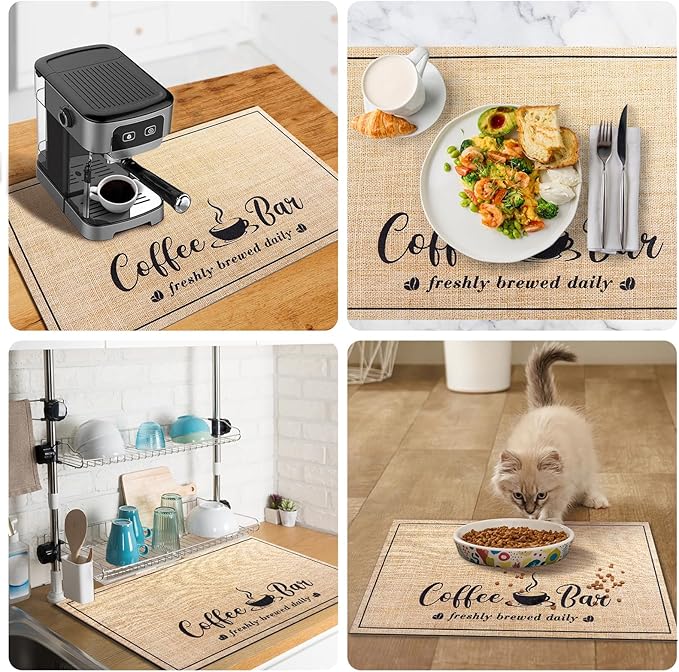 CooRug Fashion Coffee Mat, Dish Drying Mat 16" x 24" Beige | Hide Stain, Absorbent, Coffee Bar Accessories, Heat Resistant, Non-slip, Eco-friendly, Easy to Clean