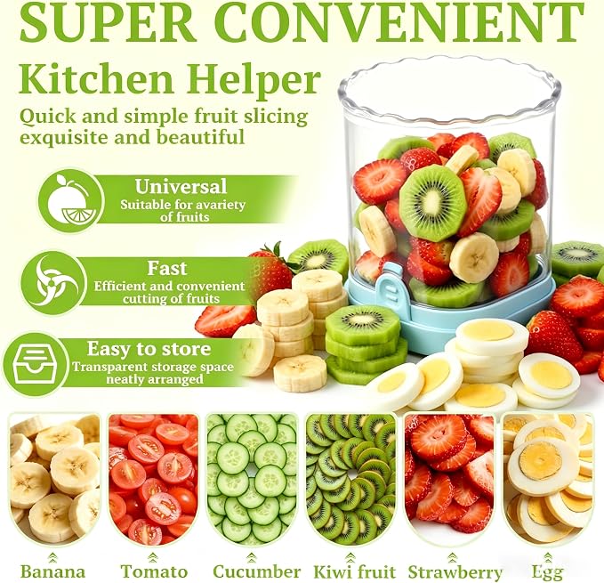 Hendiy Strawberry Slicer with Stainless Steel Blades | Egg & Fruit Slicer Cup for Banana, Cucumber, Mushroom | ABS Detachable Kitchen Gadget - Precision Berry Cutter Tool (Blue, 1-Pack)