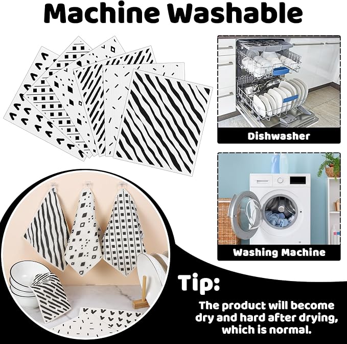 6 Pack Swedish Dishcloths for Kitchen,Swedish Rags Dish Towels with Clips | Reusable Paper Towels Washable Absorbent Cellulose Sponge Cloths No Odor for Countertop Sink Kitchen