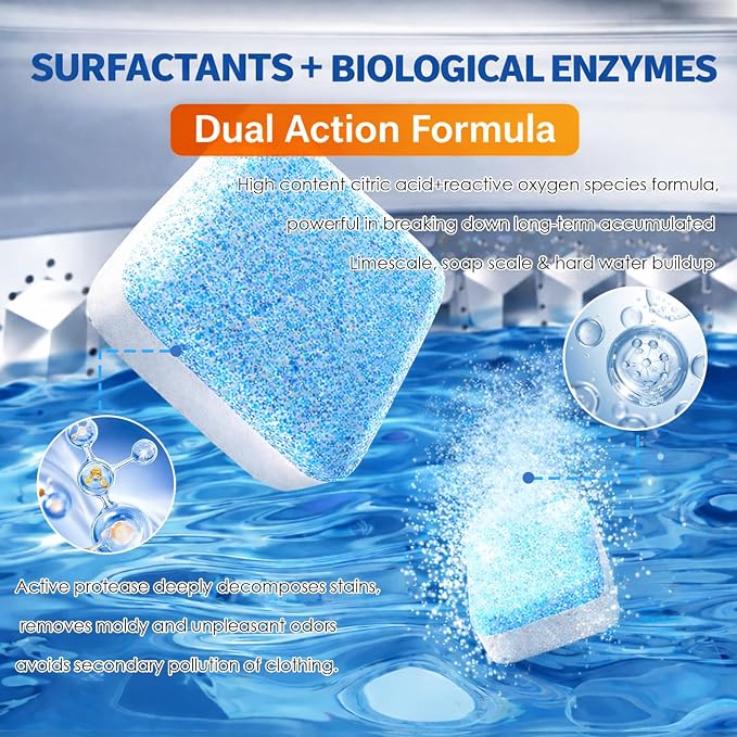 Enzyme Washing Machine Cleaner Tablets (24 Pack) – Protease Laundry Machine Cleaner Descaler for HE, Front Load & Top Load Washer, Deep Clean, Removes Odor, Fur, Residue & Buildup (2-Year Supply)