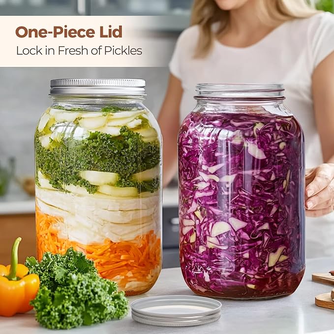 ComSaf 128 oz Wide Mouth Mason Jars 2 Pack, 1 Gallon Glass Jars with Lids | BPA-Free Materials, Large Size, Canning Pickling Sauce, Meal Prep Salad, Sourdough, Flour And Sugar For Baking, Food Storage