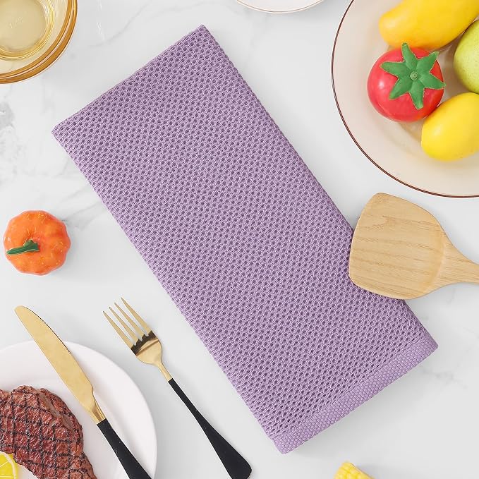 Homaxy 100% Cotton Waffle Weave Kitchen Dish Towels 4-Pack, Lavender | 13 x 28 Inches, Ultra Soft Absorbent Dish Towels, Quick Drying Cleaning Towels
