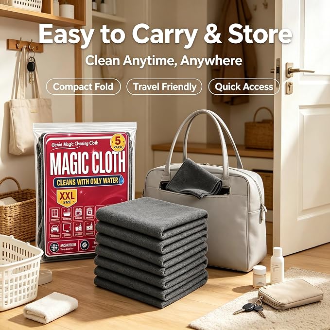 5 Pack Thickened Magic Cloth, Reusable Cleaning Rags for Glass Kitchen Car