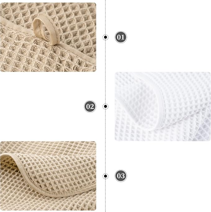 POLYTE 430 GSM Poly Blend Microfiber Quick Dry Waffle Bath Towel Set of 6 | 2-Body Towels, 2-Hand Towels, 2-Wash cloths, Oversize, Lint Free