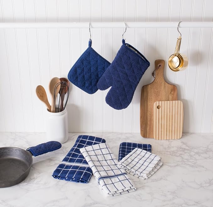 DII Basic Terry Collection Quilted 100% Cotton, Pan Handle, Nautical Blue, 3 Piece