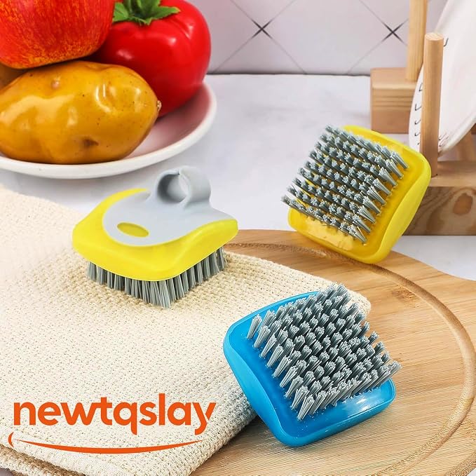 Vegetable Brush Potato Scrubber - 4 Pack Dual-Sided Fruit and Vegetable Wash Brush, Hard Nylon Bristles & Flexible Finger Grip for Effective Cleaning of Root Veggies