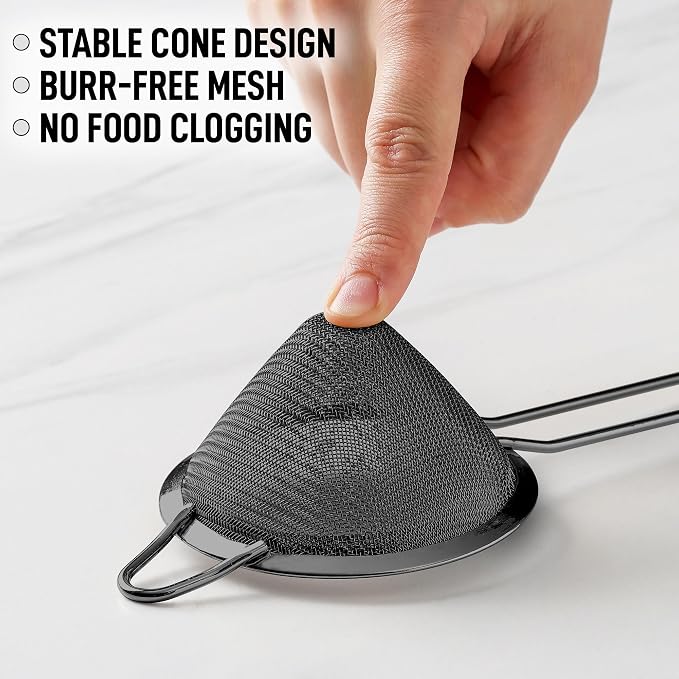Zulay Kitchen 304 Stainless Steel Fine Mesh Strainer For Kitchen - Sieve Sifters For Food, Tea, Rice, Oil, Noodles, Fruits, Vegetables - Rust-Proof, Easy to Clean Drink Strainer (Black)