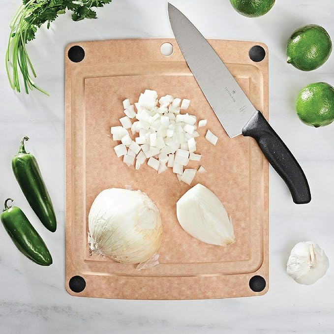 Epicurean All-In-One Cutting Board with Non-Slip Feet and Juice Groove, 14.5" × 11.25", Natural/Black
