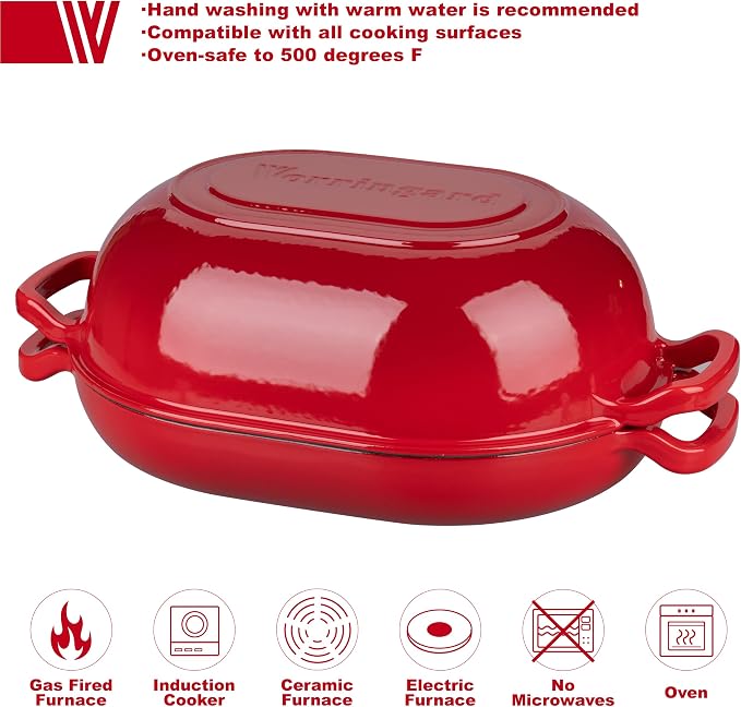 VORRINGARD Enameled Cast Iron Sourdough Bread Oven, Dutch Oven, Loaf Cast Iron Bread Pan for Homemade Bread Baking, Meatloaf Pan with Lid, 7QT, Red