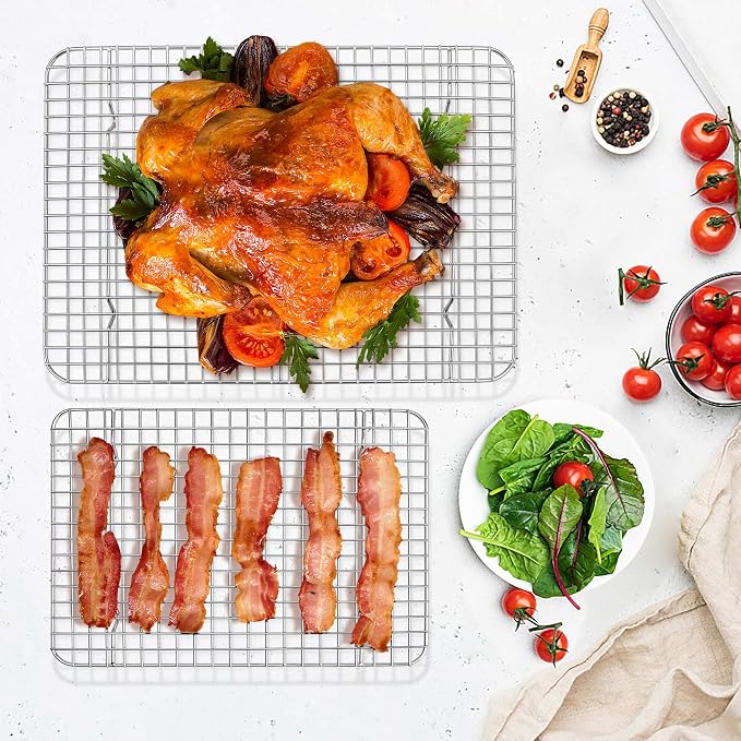 TeamFar Cooling Rack, 15” & 12” Stainless Steel Baking Grid Wire Rack | Roasting Grilling Cooking Rack for Cookie Cake Bread, Fit Baking Pan for Christmas Anniversary Party, Dishwasher Safe- 2PCS