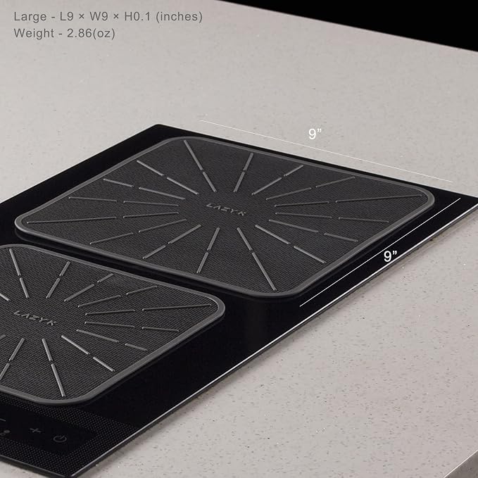 Induction Cooktop Mat - Silicone Fiberglass Scratch Protector - for Magnetic Stove - Non slip Pads to Prevent Pots from Sliding during Cooking - Square (9inches) Black