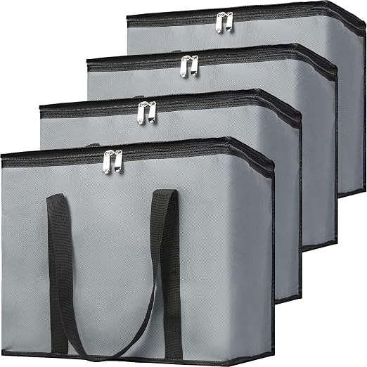 Bodaon 4-Pack Soft Cooler Bag Insulated, X-Large Collapsible Grocery Shopping Tote Bags for Food Delivery, Portable Softside, Insulated Pizza Delivery Bag, Dark Gray