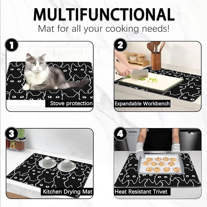 Electric Stove Top Cover Protector –Cute Cat Glass Flat Top Stove Mat Oven Induction Cooktop Mat for Ceramic Countertop Mats Heat-Resistant Dish Drying Mat