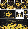 Fourluoo 10 Pcs Sunflower Butterfly Kitchen Dish Towels Rugs Oven Mitts and Pot Holders Set Farmhouse Kitchen Decor Set for Women Mom Daughter Gift Cooking Baking Grilling (Bright Black)