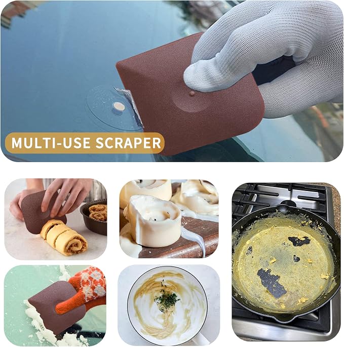 Cast Iron Cleaner Scrubber with Pan Scraper, Patented Chain Mail Scrubber | with Hanging Loop, Metal Chainmail Scrubber Sponge Scrub Brush Cleaning kit to Clean Pan Pot, Skillet, Grill, Dutch Oven, Wok