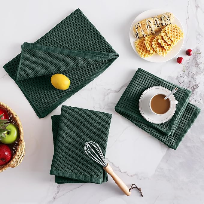 Homaxy 100% Cotton Oversized Waffle Weave Kitchen Towels 4-Pack | Blackish Green, 20 x 28 Inches, Ultra Soft Absorbent Dish Towels, Quick Drying Large Cleaning Towels