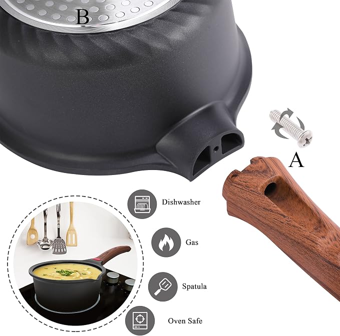 Vinchef 2QT Nonstick Sauce Pan with Lid, Ceramic Coating | German 3C+ reinforced ceramic stays nonstick longer, scratch-resistant, stay-cool handle, works on induction, easy to clean