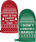 Slohif Mini Christmas Funny Oven Mitts Set – Extended Short Heat Resistant Kitchen Gloves for Women, 100% Cotton Oven Mitts with Silicone Grips, Non-Slip and Thick Durable for Cooking & Baking