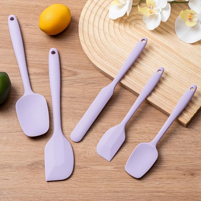 Silicone Spatula Set,5 Piece Food Grade Rubber Spatulas,Lavender | Spatulas Silicone Heat Resistant for Baking,Cooking,and Mixing High Heat Resistant Non Stick Dishwasher Safe BPA-Free