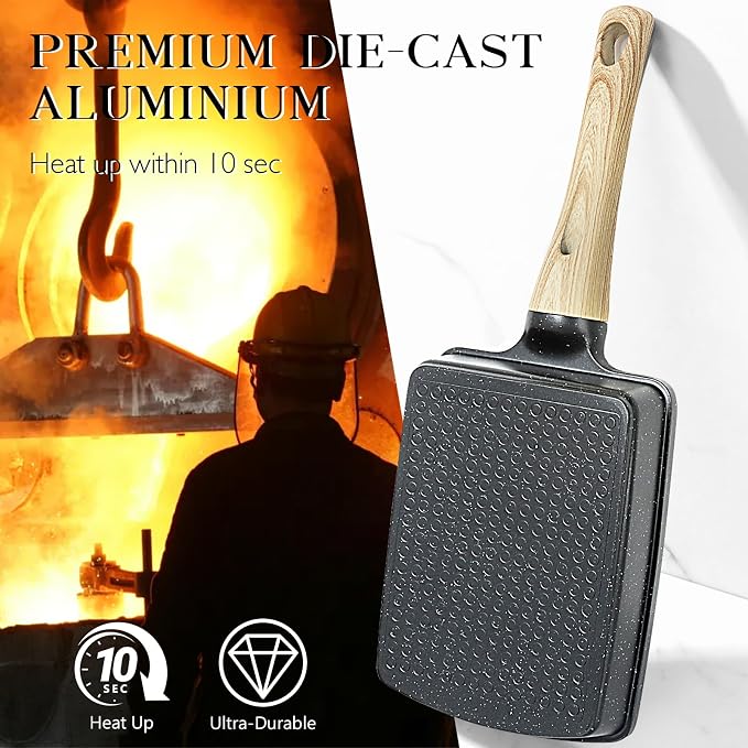 GiPP Tamagoyaki Egg Pan - 5" x 7" Japanese Omelette Pans, Non Stick Frying Pan with Heat-Resistant Handle, Healthy Grey Granite Cookware, Compatible with All Stovetops, PFOS PFOA Free