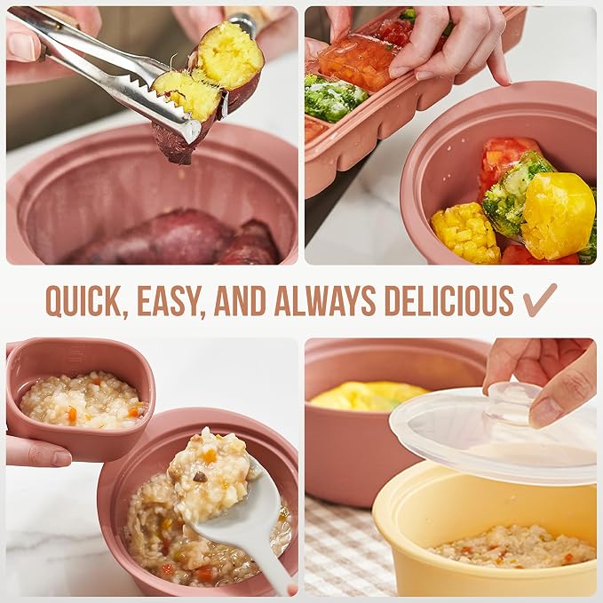 27oz Platinum Silicone Microwave Steamer Pot with Handle & Lid - Korean 100% Food-Grade Steamer Bowl, Heat-Resistant Cooker with Steam Holes, Easy Clean, Dishwasher Safe, Taupe Brown