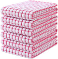 Mordimy Premium Cotton Kitchen Towels 16"x 25", Red Check Design, 6 Pack | Super Absorbent Terry Kitchen Hand Towels, Large Natural Ring Spun 360 GSM Dish Towels, Soft Tea Towels with Hanging Loop