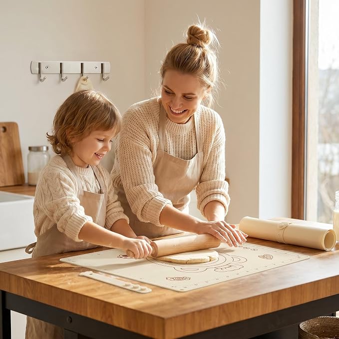 Silicone Baking Pastry Dough Mat - 28"x20" Extra Thick Dough Rolling Matt with Measurement, NonStick Kitchen Counter Kneading Pad Raised Edge, Reusable Heat Resistant for Bread Pizza Fondant Pie Crust