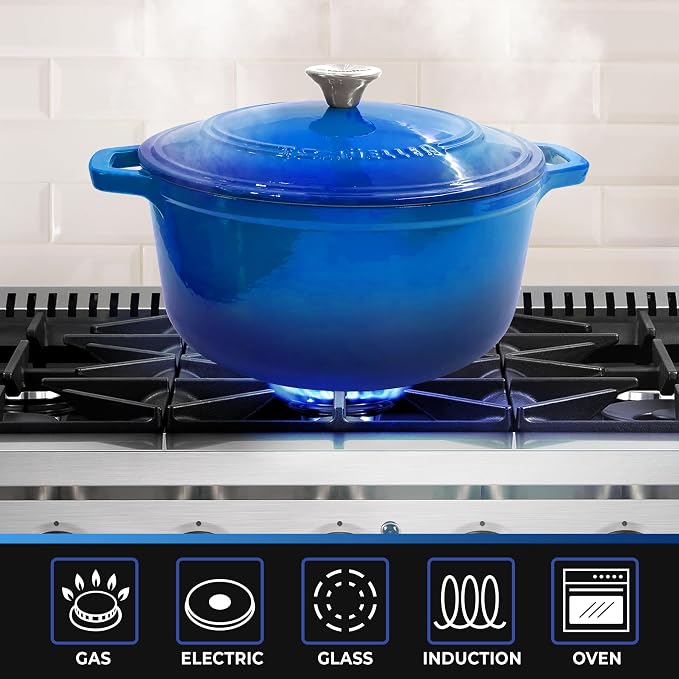 MUELLER HOME 4.5 QT Enameled Cast Iron Dutch Oven, Heavy-Duty Casserole Dish and Braiser Pan with Lid and Stainless Knob, Oven-Safe up to 500° F & Across All Cooktops, Aqua Blue | Heavy-Duty Casserole Dish and Braiser Pan, Lid with Stainless Knob, Oven...