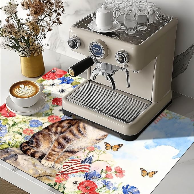 HOMETITUTE Spring Stove Top Cover 28x20 Cat Floral Watercolor Heat Resistant