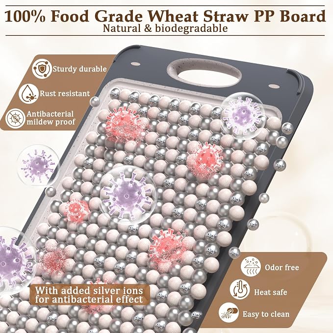 Stainless Steel Cutting Board for Kitchen, Non Toxic 2-in-1 Double Sided Design, 304 Food Grade Stainless Steel & Wheat Straw PP, Durable Chopping Board for Meat & Vegetables, 14×9.6 Inch