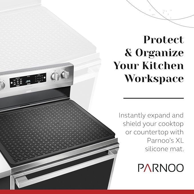 PARNOO Silicone Stove Top Cover for Electric Stove – Heat‑Resistant Glass Top Stove Protector Mat – Universal Flat Top Stove Cover, Black 28” x 20”
