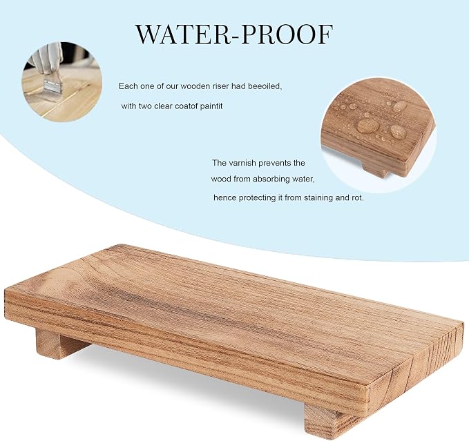 Wood Bathroom Tray Farmhouse Decor Kitchen Soap Holder, 10"x4.5" Brown | Waterproof, Lightweight, Easy Clean, Small Wooden Riser Pedestal Stand Accessories for Office Desk, Vanity, Counter, Sink