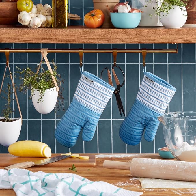 KitchenAid Albany Oven Mitt 2-Pack Set, Blue Velvet, 7"x13"