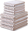 Homaxy Kitchen Towels and Dishcloths Set, Set of 8, Brown | Cotton Terry Kitchen Dish Towels, Super Soft and Absorbent Dish Cloths, 16 x 25 and 12 x 12 Inches